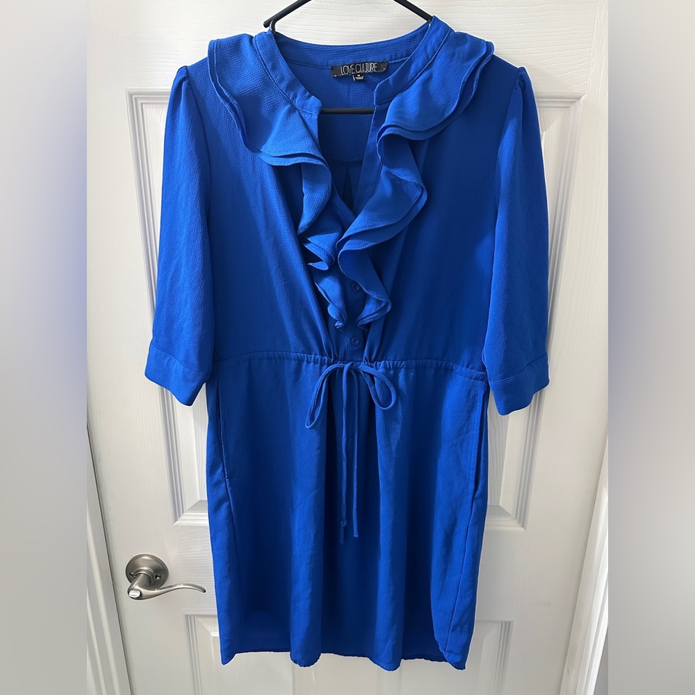 Cobalt Blue Dress with Ruffle Detailing Size Medium